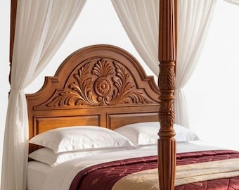 手彫り無垢材ポスターベッドフレーム｜天蓋付きベッド、伝統的な高級寝室家具
