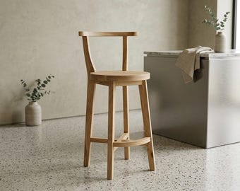 Minimalist Solid Wood Counter Stool | Handcrafted Wooden Bar Chair with Back | Modern Rustic Kitchen Island Stool | Custom Wood Furniture