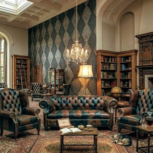 Chesterfield Leather Sofa Set, Vintage Brown Green Tufted Couch, Classic Living Room Furniture
