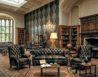 Chesterfield Leather Sofa Set, Vintage Brown Green Tufted Couch, Classic Living Room Furniture