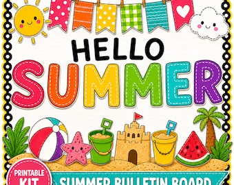Kit per bacheca "Ciao Estate" / Decorazioni per l'aula a tema spiaggia (stampabile)