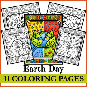 Earth Day Tile Coaster Coloring Pages for Kids | Eco Mosaic Doodle Patterns | Recycling, Earth, Leaves & Nature Printable