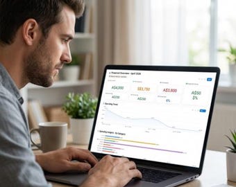 Modèle de budget notionnel | Suivi des dépenses mensuelles, tableau de bord financier (téléchargement numérique)
