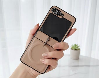 Leather MagSafe Z Flip Case with Ring Holder Stand | Magnetic Shockproof Cover for Samsung Galaxy Z Flip 7 6 5 4 3 FE