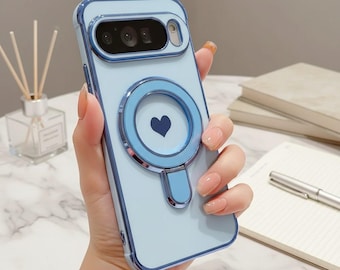 MagSafe Heart Stand Google Pixel Case | Plated Magnetic Holder Cover for Pixel 10 9 8 Pro XL 9A 8A 7A