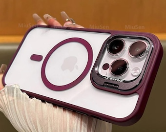 Clear MagSafe iPhone Case with Metal Stand | Shockproof Magnetic Phone Cover