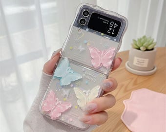 Korean Aesthetic Butterfly Z Flip Case | Cute 3D Wavy Frame Phone Case for Samsung Galaxy Z Flip 6 5 4 3