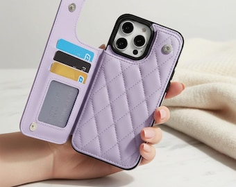 Leather Wallet iPhone Case with Card Slots | Flip Cover Double Button Phone Case for iPhone 16e 15 14 13 12 11 SE XR 8 7 Plus