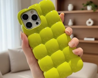 Cute 3D Block Lattice iPhone Case | Glossy Candy Color Silicone Shockproof Cover for iPhone 16 15 14 13 12 11 Pro Max