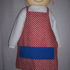 Boys Full Apron  Red white circles with bright blue pocket  Size 5 - 10