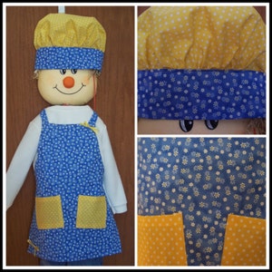 Apron Childs full apron and chef hat blue daisies size 3 - 6