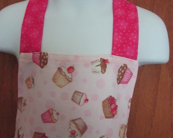 Apron and chef hat set pale pink with bright pink cupcake pockets