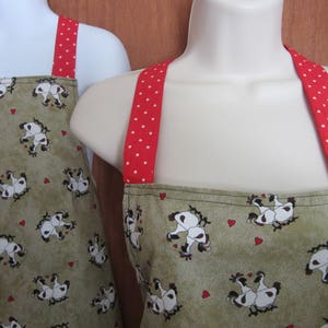 Adult Child Apron Set Chickens in love with little hearts