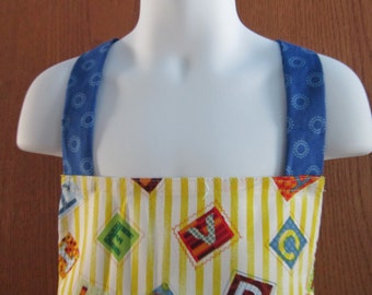 Childrens Apron Yellow and White striped with Letters