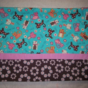Pillow case Turquoise with Cats and Kittens Flannel - Child&#39;s