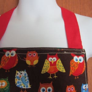 Kids Owl Apron Brown with Red / yellow