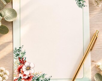 Briefpapier met lentebloemen | Printbaar A4-schrijfpapier | Digitale download PNG | Moederdag bloemen crème | Printbaar schrijfpapier