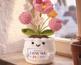 Planta de apoyo emocional tejida a mano a crochet: decoración positiva para el escritorio, regalo de ánimo, maceta de bolsillo.