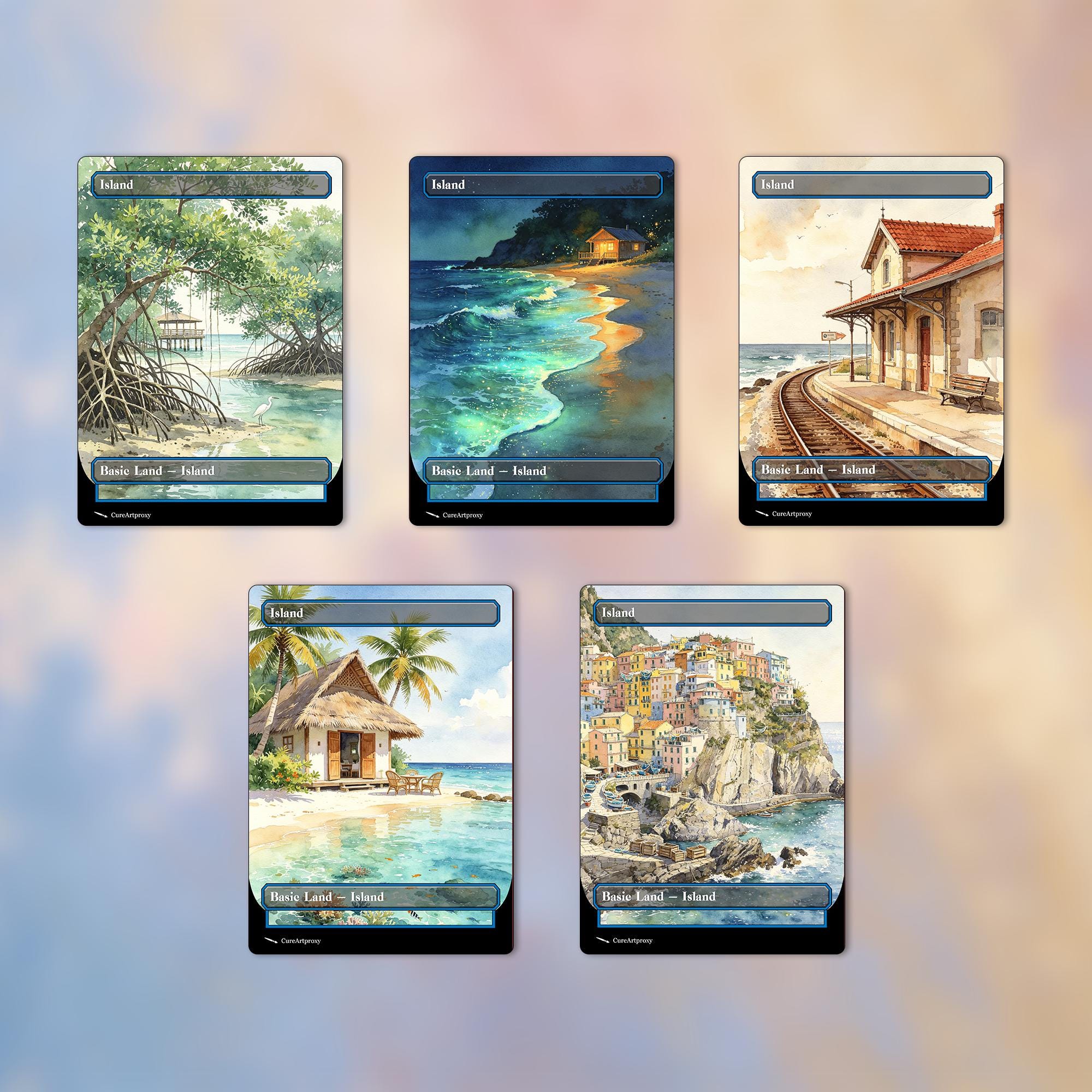 10 Watercolor Style Basic Land — Island Proxy Cards for Your DEH and ...