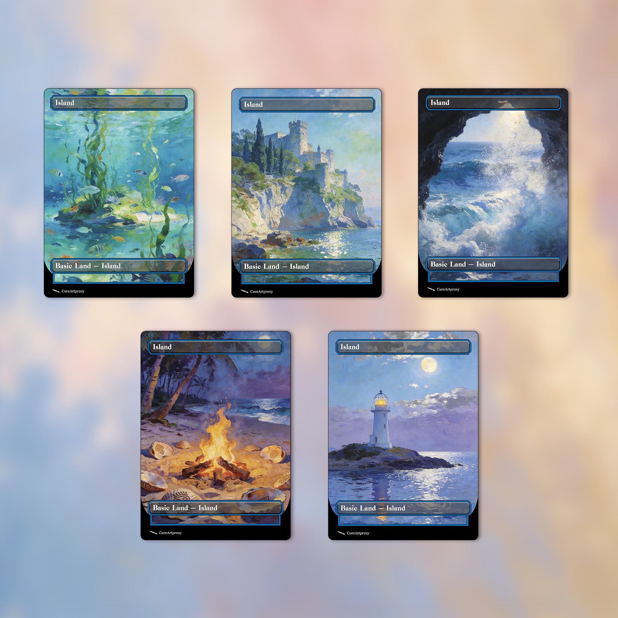 10 Monet Style Basic Lands - Island Proxy Cards: Full Art Proxy Cards ...