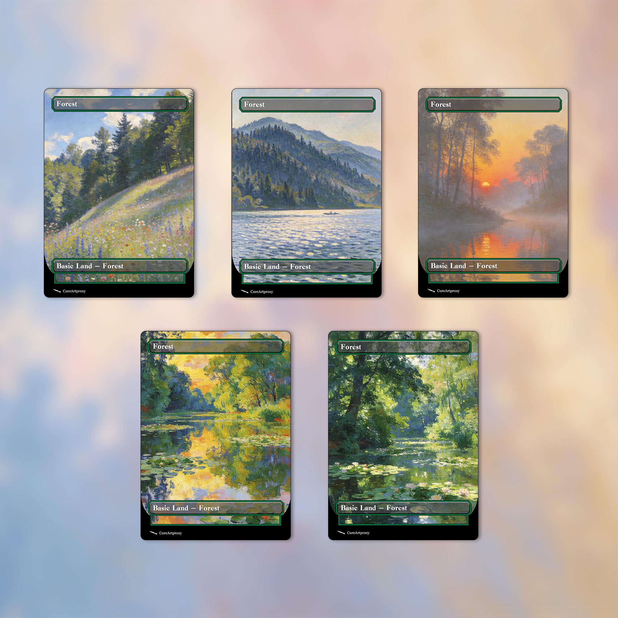 10 Monet Style Basic Lands - Forest Proxy Cards: Full Art Proxy Cards ...