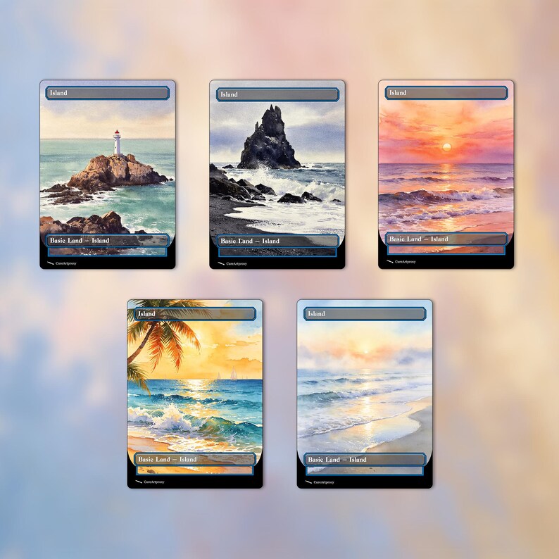 10 Watercolor Style Basic Land — Island Proxy Cards for Your DEH and ...