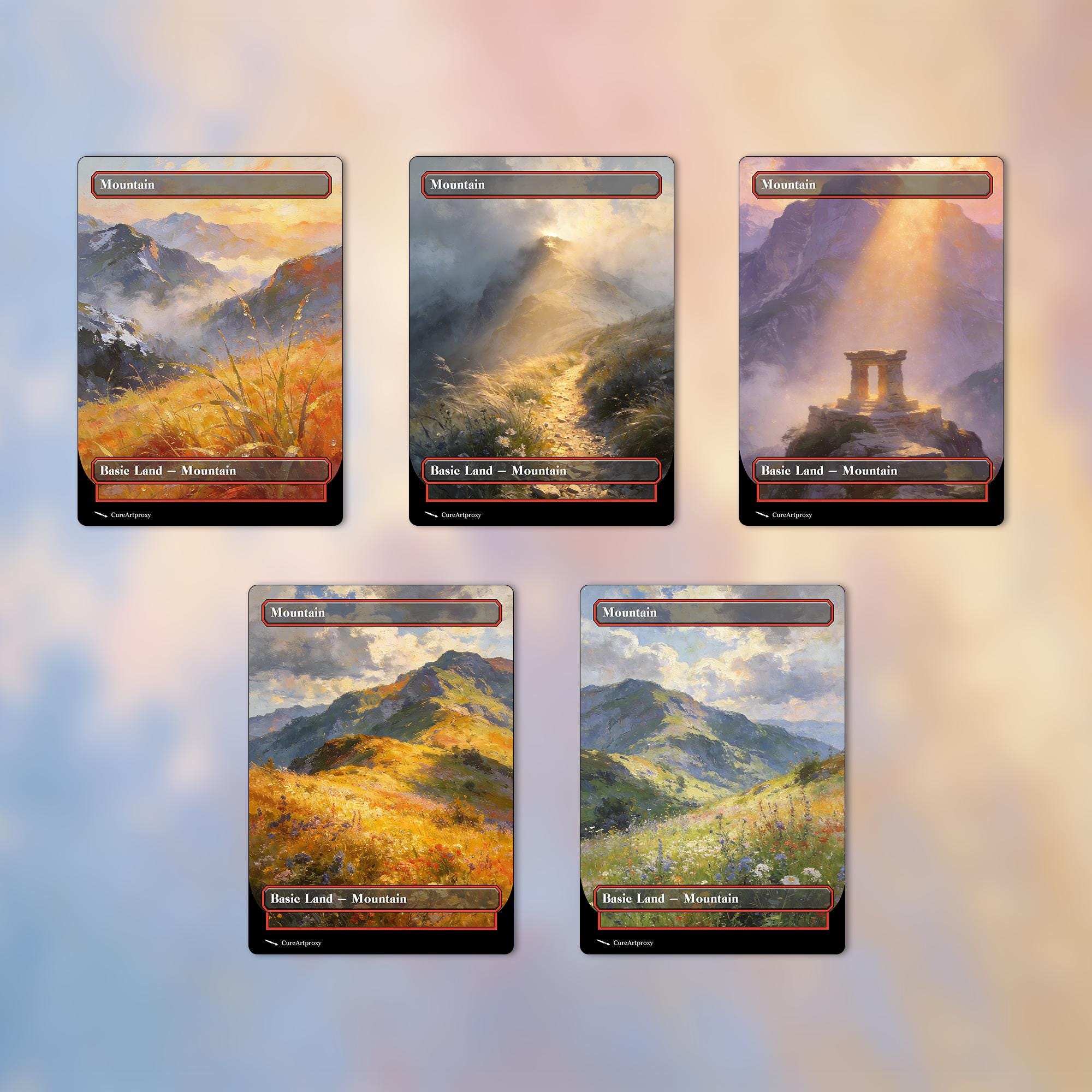 10 Monet Style Basic Lands - Mountain Proxy Cards: Full Art Proxy Cards ...