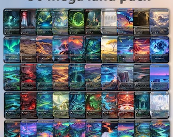 50 mega land proxy Cards, Land packs For MTG, Gifts for Gamer, painting that glows,Full Art Proxies for Your Commander Decks,mtg edh