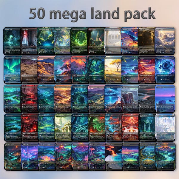 50 mega land proxy Cards, Land packs For MTG, Gifts for Gamer, painting that glows,Full Art Proxies for Your Commander Decks,mtg edh
