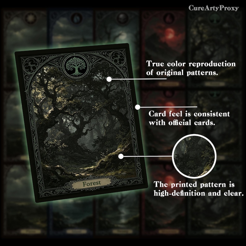 Basic Lands Proxy Set, Dark Gothic vintage style lands proxy cards for your DEH and Commander Decks image 2