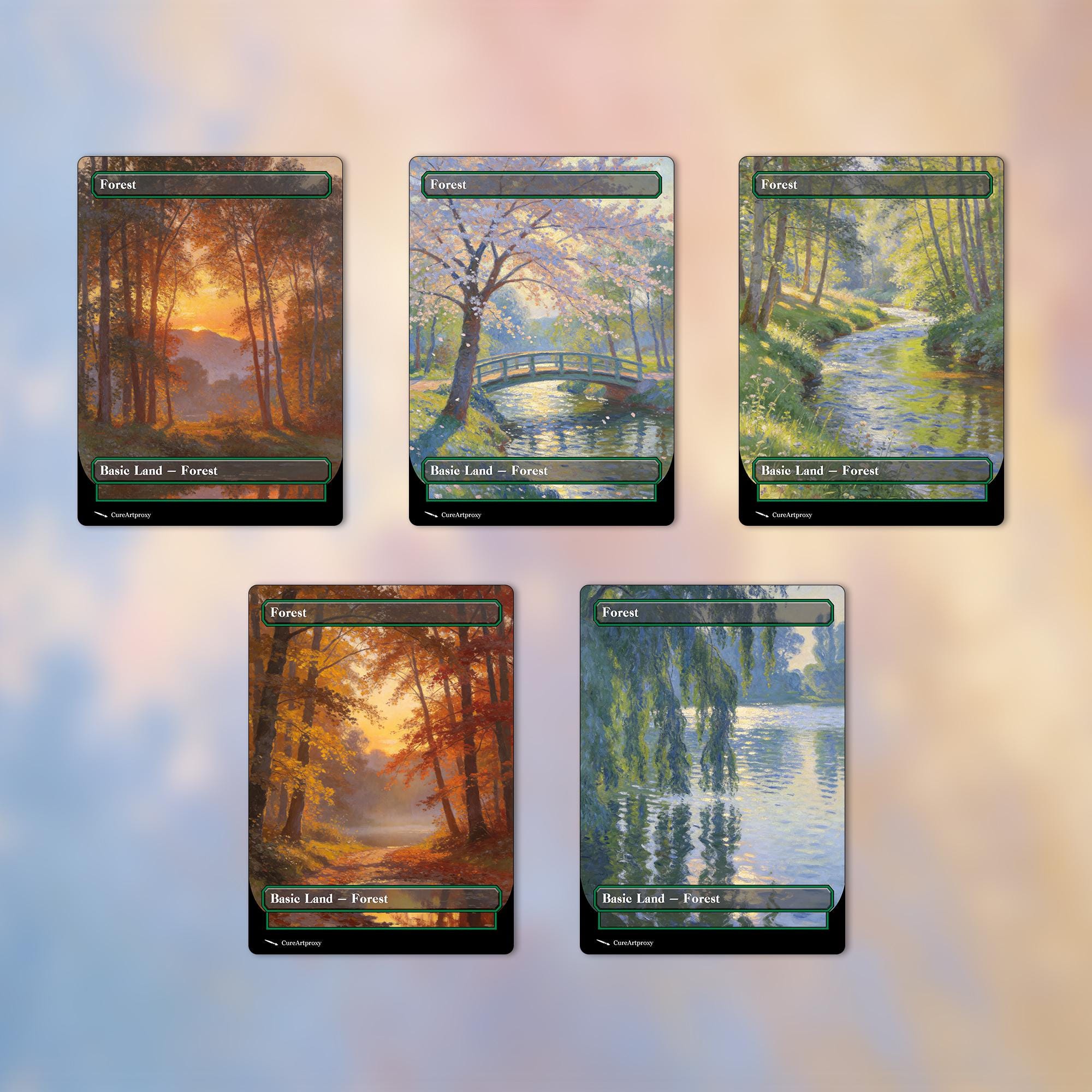 10 Monet Style Basic Lands - Forest Proxy Cards: Full Art Proxy Cards ...
