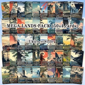 54 Mega EDH Land Pack  Full Art Cards Pack for EDH & Commander, Japanese Ukiyo-e Style, Full-Art Proxy Land Packs, High Quality Cards