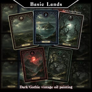 Conjunto de cartas proxy de tierras básicas, cartas proxy de tierras de estilo gótico oscuro vintage para tus mazos DEH y Commander.