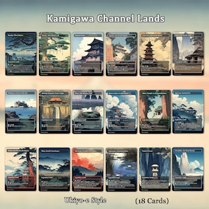 18 Kamigawa Lands Proxy-kort för dina DEH- och Commander-däck, japansk Ukiyo-e-stil, högkvalitativt Commander EDH Land-set som present.