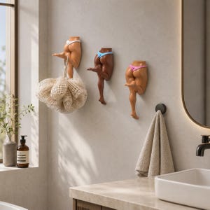 Bikini-skulpturell väggkrok, rolig badrumsväggkrok, unik badrumsdekor, konstnärlig hempresent, presentidé