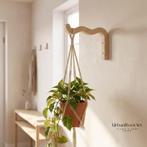 Soporte de madera para plantas / Gancho de pared estilo bohemio para colgar macetas / Soporte para colgar plantas de interior / Gancho de madera natural / Exhibidor de macramé
