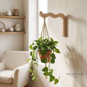 Soporte de madera para plantas / Gancho de pared estilo bohemio para colgar macetas / Soporte para colgar plantas de interior / Gancho de madera natural / Exhibidor de macramé