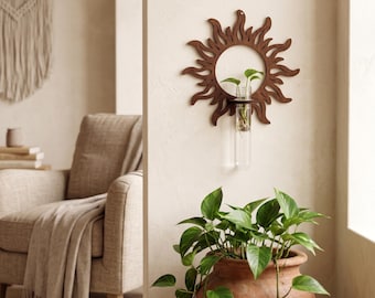 Estación de propagación de pared de madera / Jarrón para propagación de plantas / Macetero de pared estilo bohemio / Arco de medusas / Macetero colgante