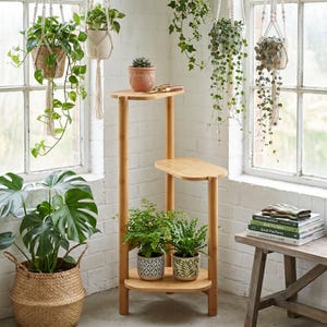 Bambus Blumenständer 3-stöckig | Eck-Boden-Pflanzregal Indoor | Abgestuftes Blumentopf-Regal | Vertikaler Holzpflanzenhalter | Wohnkultur Geschenk