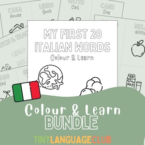 Las primeras 20 palabras en italiano para imprimir: actividad para niños para colorear y aprender (descarga digital)