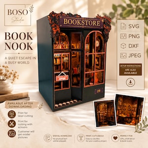 File per taglio laser di un angolo lettura, inserto in miniatura per scaffale di libreria, diorama di biblioteca fai-da-te, decorazione per libreria in legno, modello CNC, schema per libreria