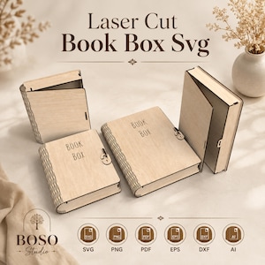 Laser Cut Book Box, Hidden Storage Box Template, Secret Safe Design, Wooden Keepsake Case, CNC Project, Glowforge xTool Pattern
