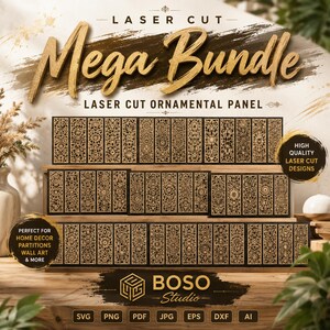 Mega-Bundle: Lasergeschnittene Zierpaneele, Dekorative Wandbilder, CNC-Fräsmuster, Glowforge-Designs, Holzparavents, Vorlagen für Wohndekoration