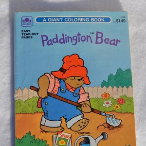 Giant Coloring Book, Paddington Bear, Golden with easy tear-out pages,  vintage 1989 copyright, gift for kids girls boys children Summer