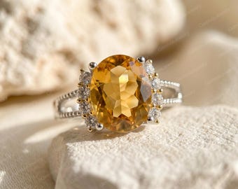 Natural Citrine Promise Ring, 8x10mm Oval Citrine in 925 Silver