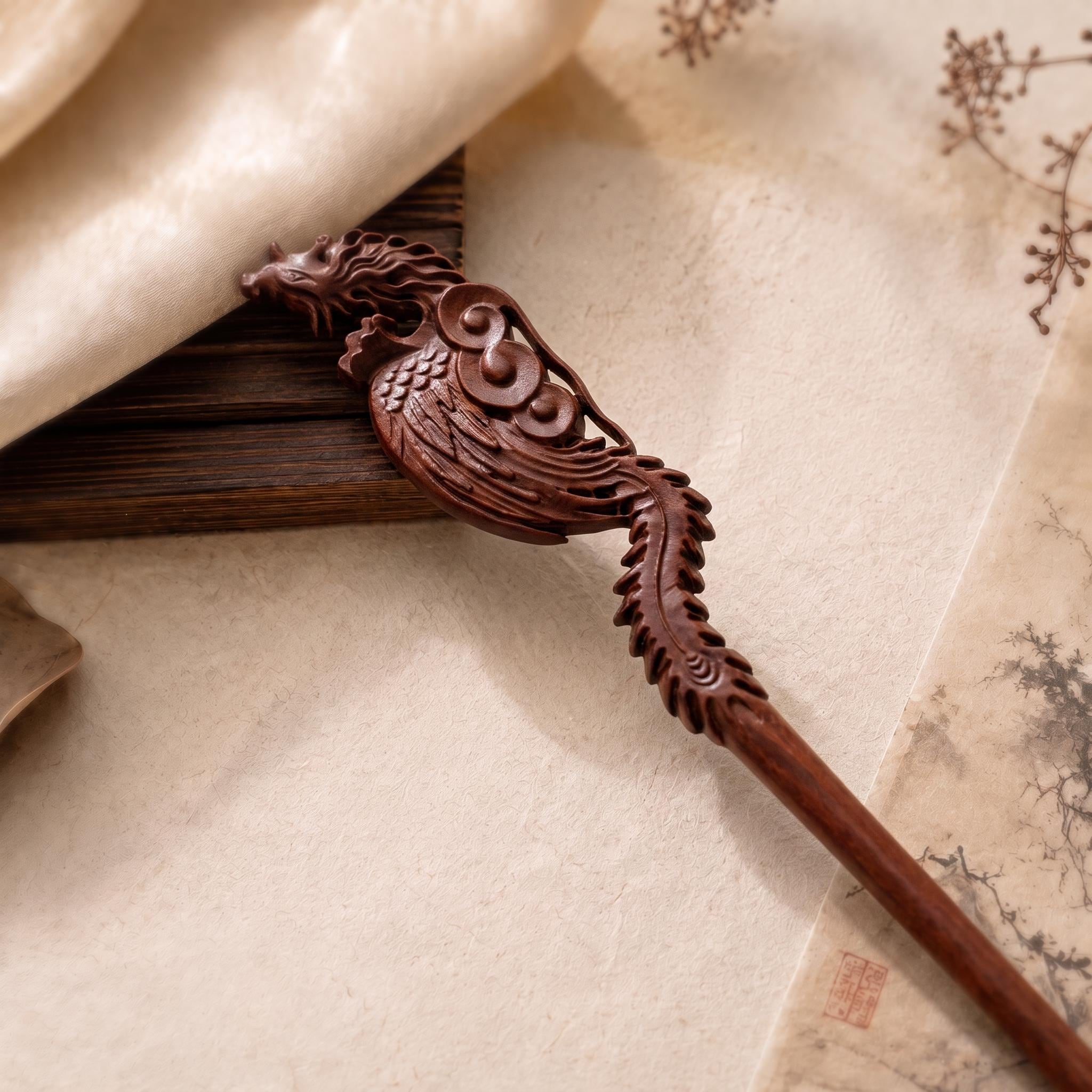 Phoenix Hair Stick That Keeps Secrets Carved Chinese Jujube Wood Hair Pin