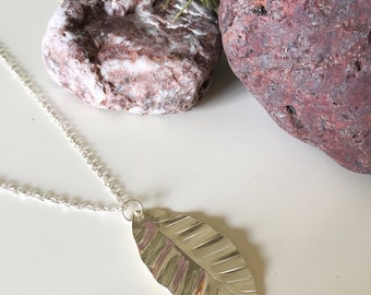 Long Sterling Leaf Necklace