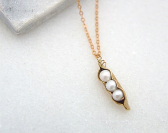 Small Brass Pea Pod Necklace