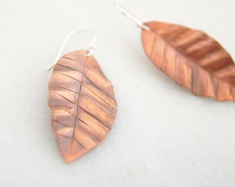 Copper Lemon Leaf Earrings