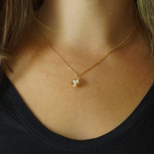 Petite Gold Plated Bird Nest Necklace with Freshwater Pearl Eggs